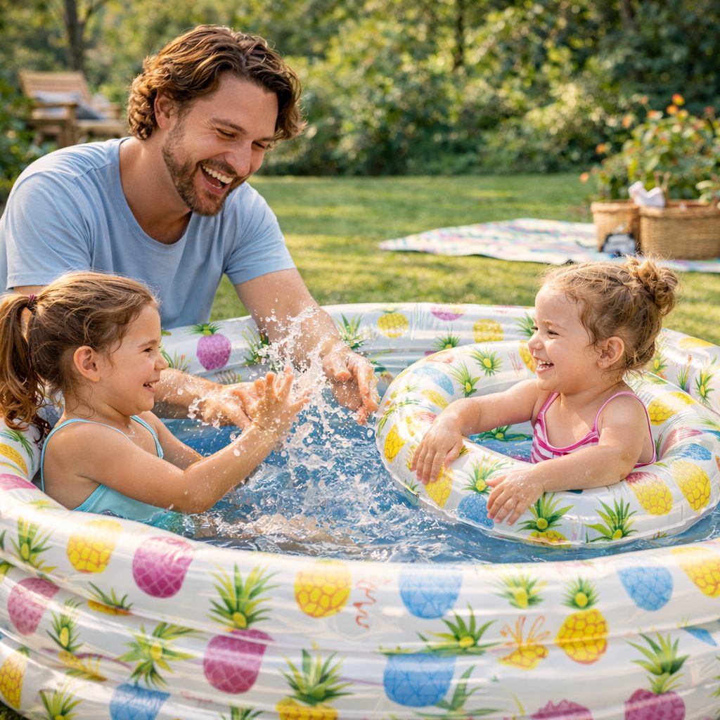 Piscine gonflable enfant avec bouée et ballon - Ananas